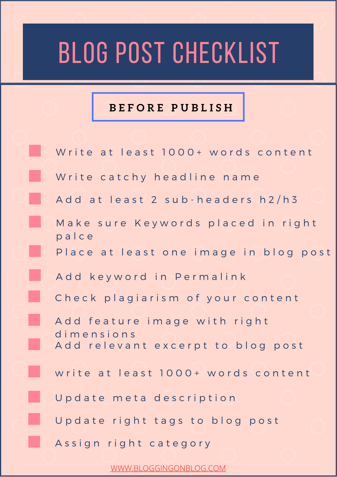 Blog post checklist to apply before publish